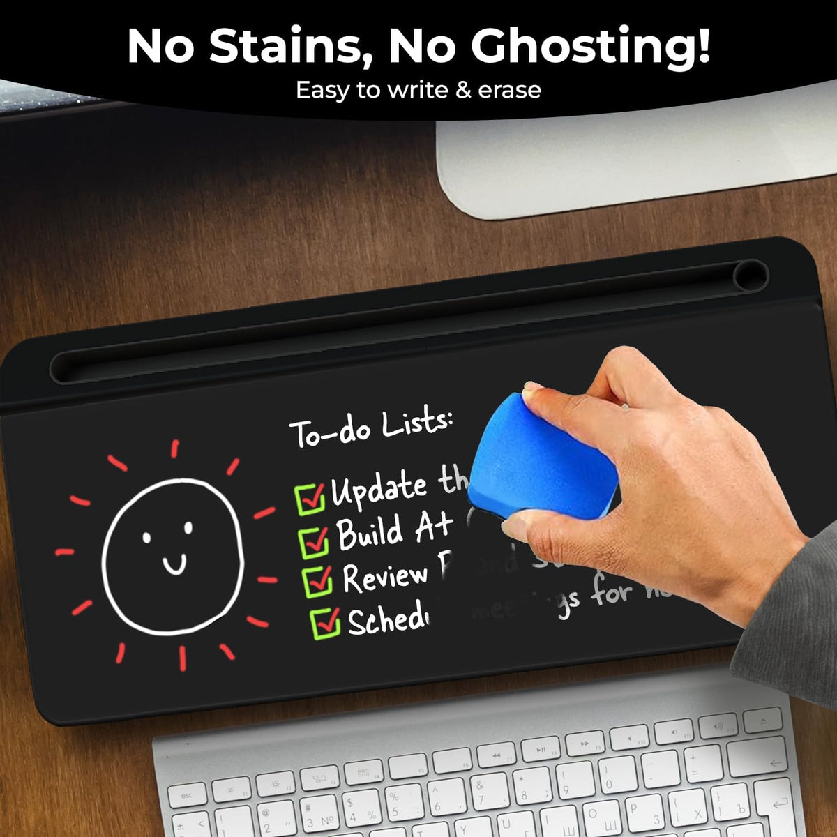 Glass Desktop Whiteboard with Storage, Desk Dry Erase Board Buddy
