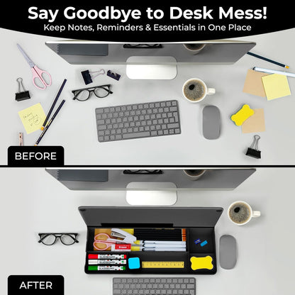 Glass Desktop Whiteboard with Storage, Desk Dry Erase Board Buddy