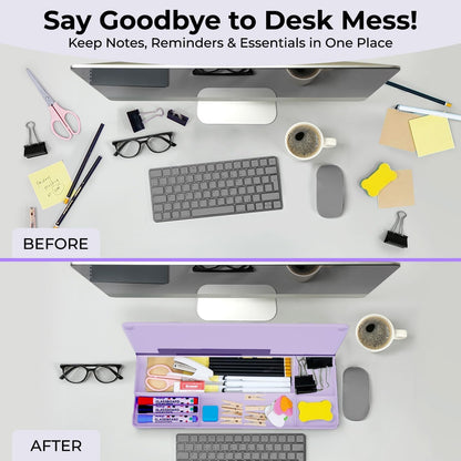 Glass Desktop Whiteboard with Storage, Desk Dry Erase Board Buddy