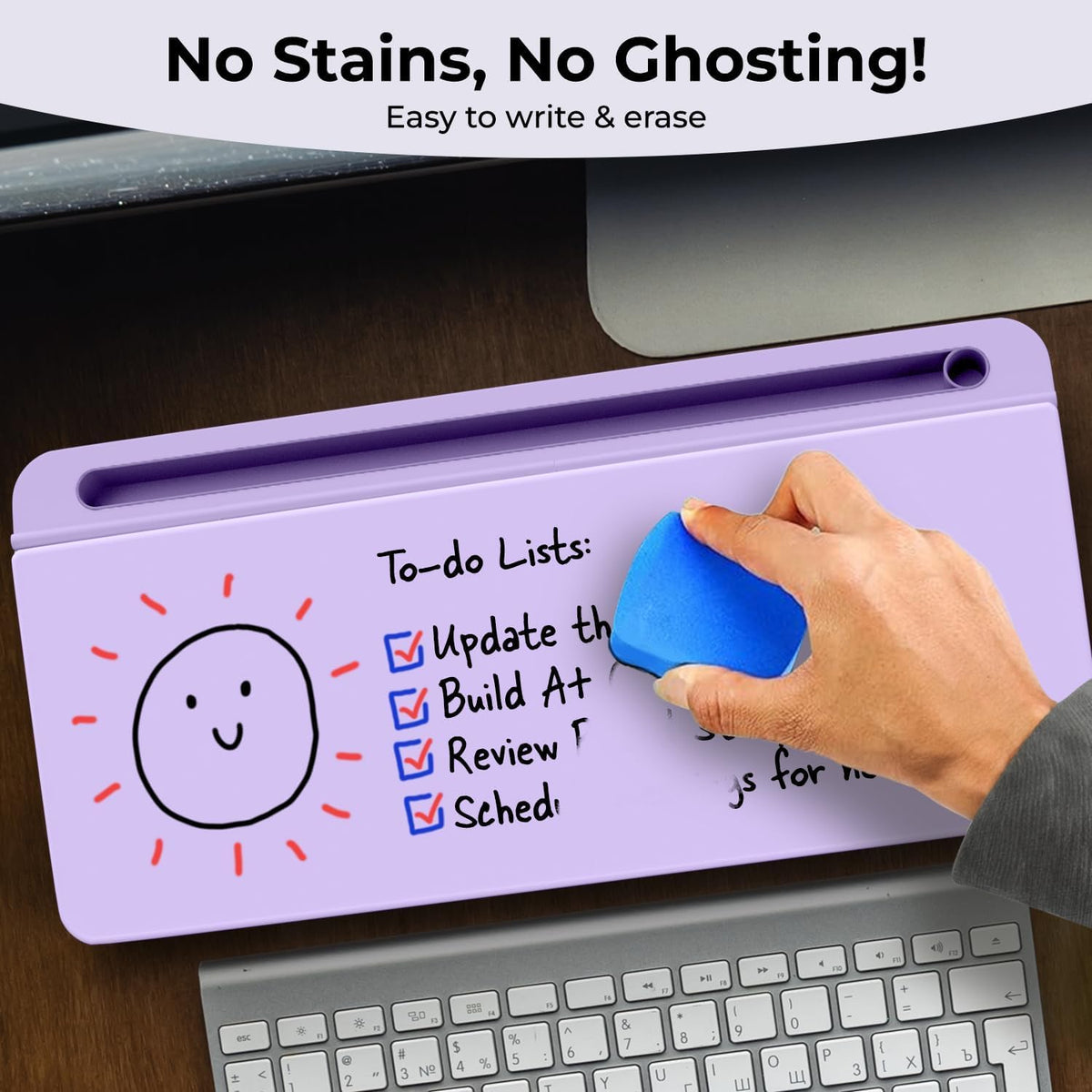 Glass Desktop Whiteboard with Storage, Desk Dry Erase Board Buddy