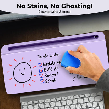 Glass Desktop Whiteboard with Storage, Desk Dry Erase Board Buddy