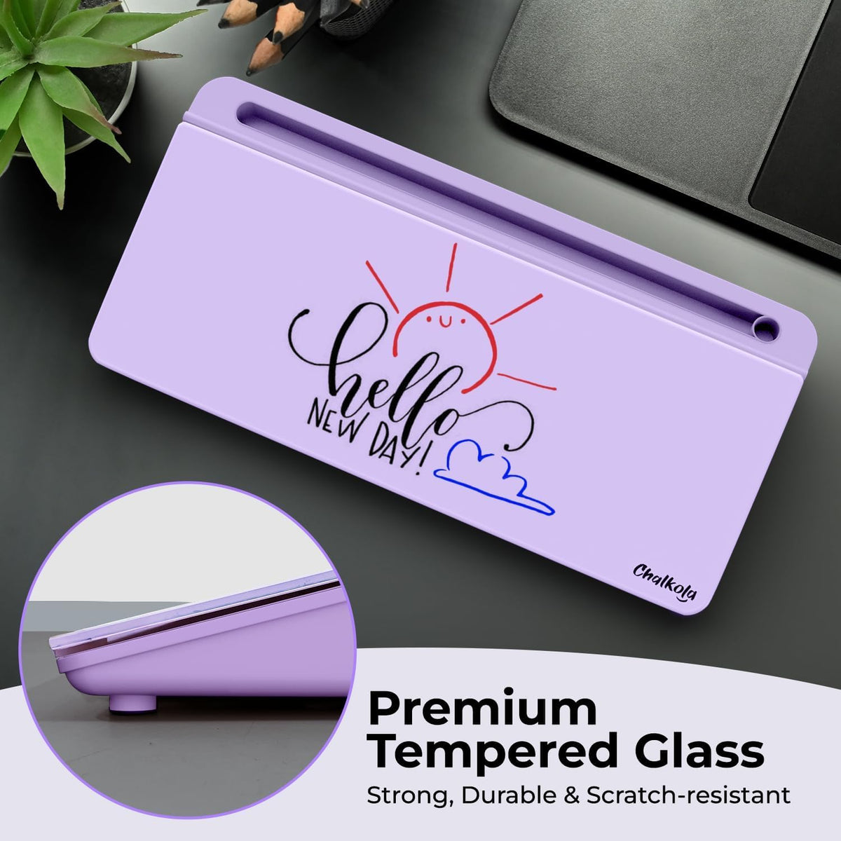 Glass Desktop Whiteboard with Storage, Desk Dry Erase Board Buddy