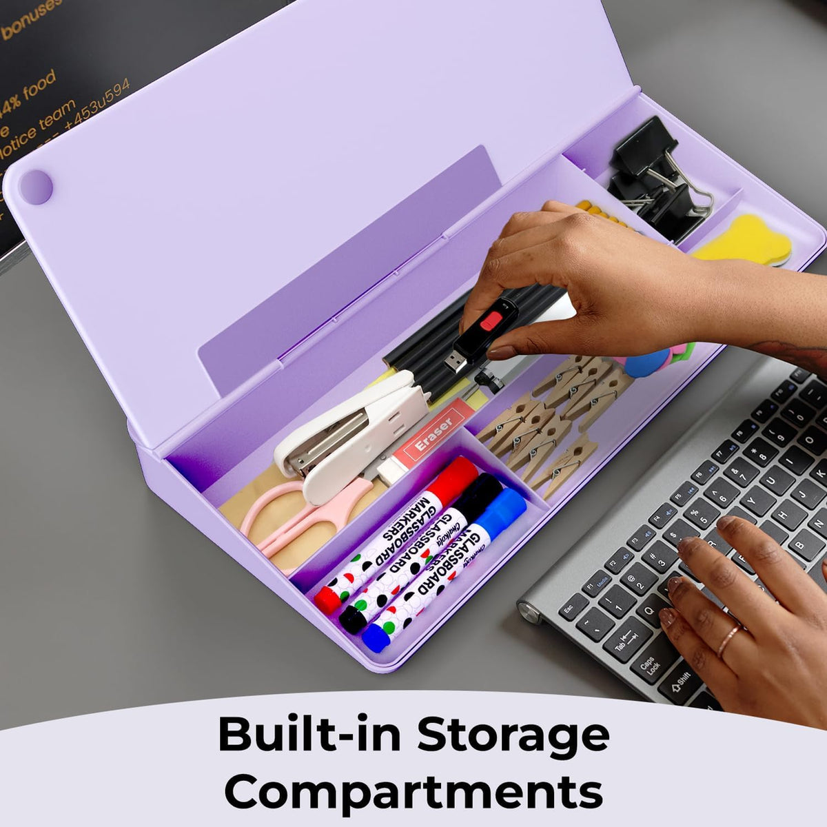 Glass Desktop Whiteboard with Storage, Desk Dry Erase Board Buddy
