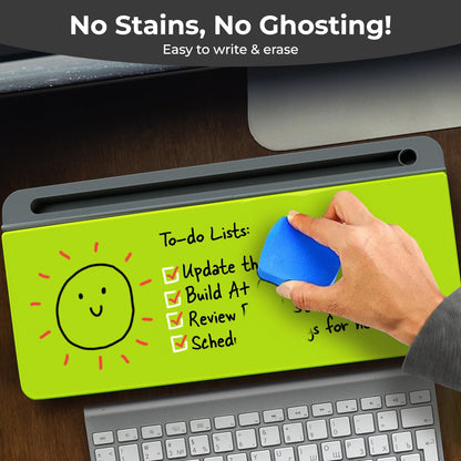 Glass Desktop Whiteboard with Storage, Desk Dry Erase Board Buddy