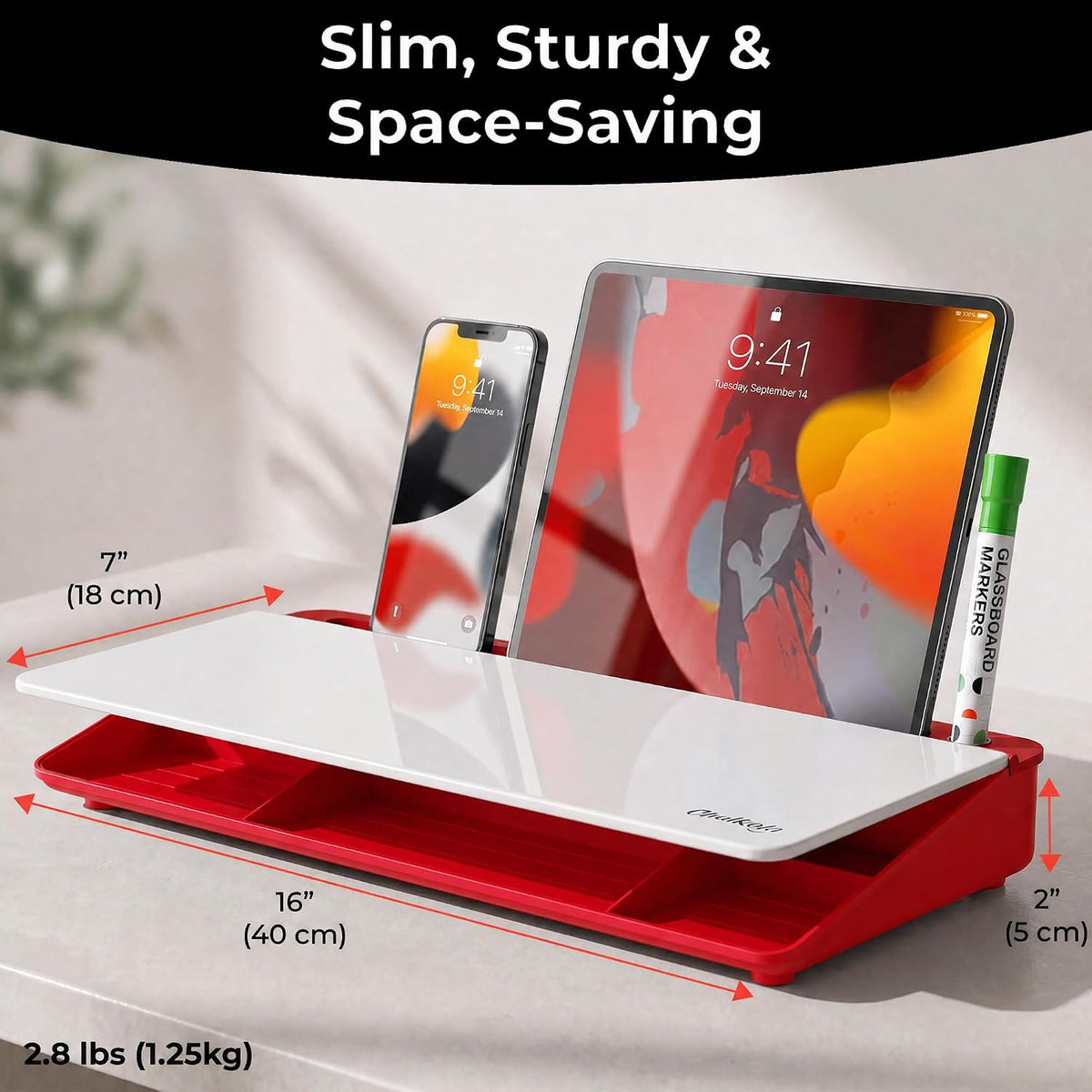Glass Desktop Whiteboard with Storage, Desk Dry Erase Board Buddy