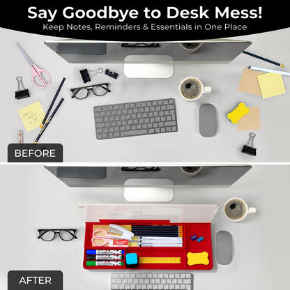 Glass Desktop Whiteboard with Storage, Desk Dry Erase Board Buddy