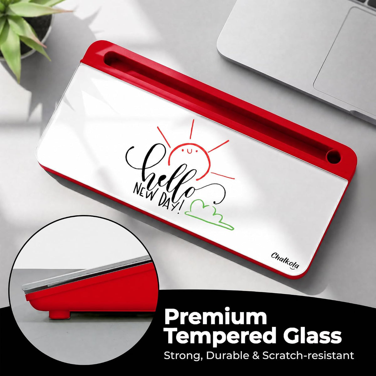 Glass Desktop Whiteboard with Storage, Desk Dry Erase Board Buddy