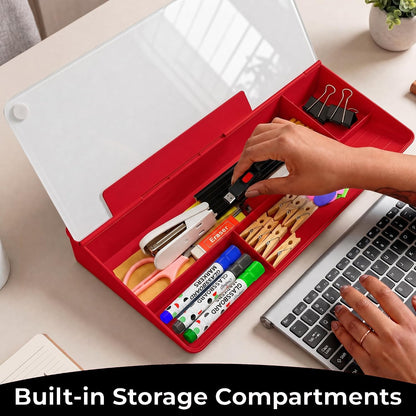 Glass Desktop Whiteboard with Storage, Desk Dry Erase Board Buddy