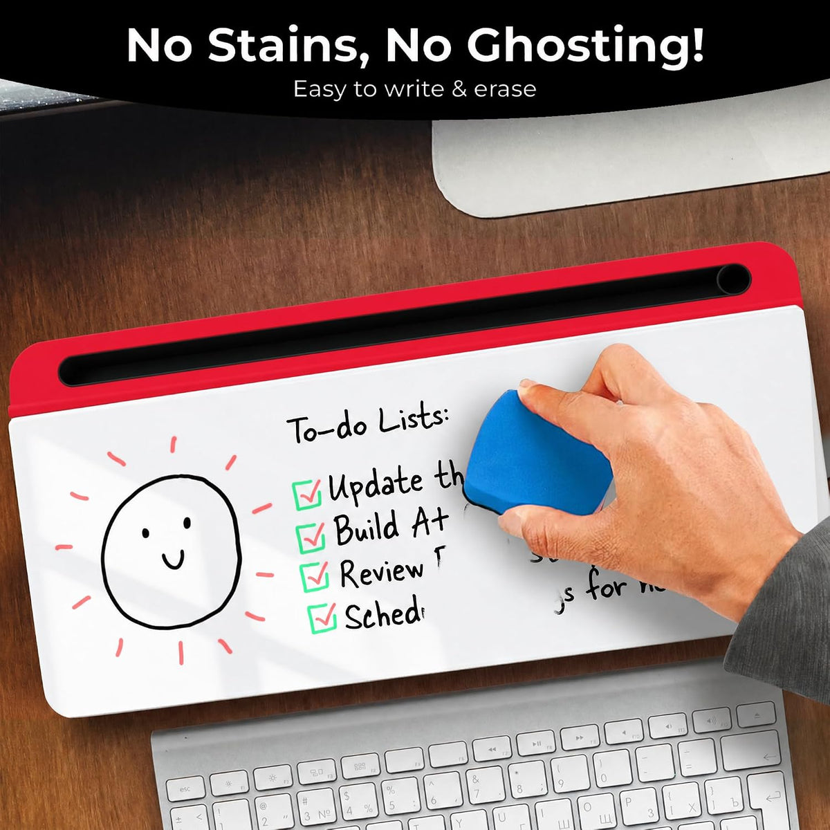 Glass Desktop Whiteboard with Storage, Desk Dry Erase Board Buddy