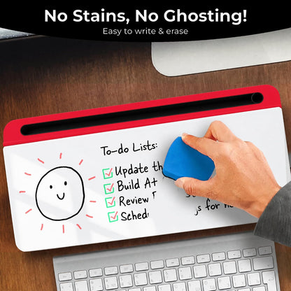 Glass Desktop Whiteboard with Storage, Desk Dry Erase Board Buddy
