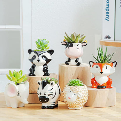 Cute Animal Ceramics Planter Small Succulent Pot Cartoon Shaped Plant Pot for Mini Plants Flower Cactus, Smooth Shiny Ceramic - Plants Not Included (Cow)
