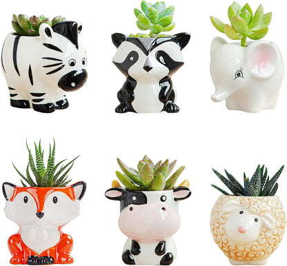 Cute Animal Ceramics Planter Small Succulent Pot Cartoon Shaped Plant Pot for Mini Plants Flower Cactus, Smooth Shiny Ceramic - Plants Not Included (Cow)
