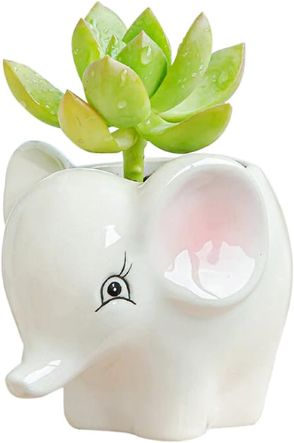 Cute Animal Ceramics Planter Small Succulent Pot Cartoon Shaped Plant Pot for Mini Plants Flower Cactus, Smooth Shiny Ceramic - Plants Not Included (Cow)