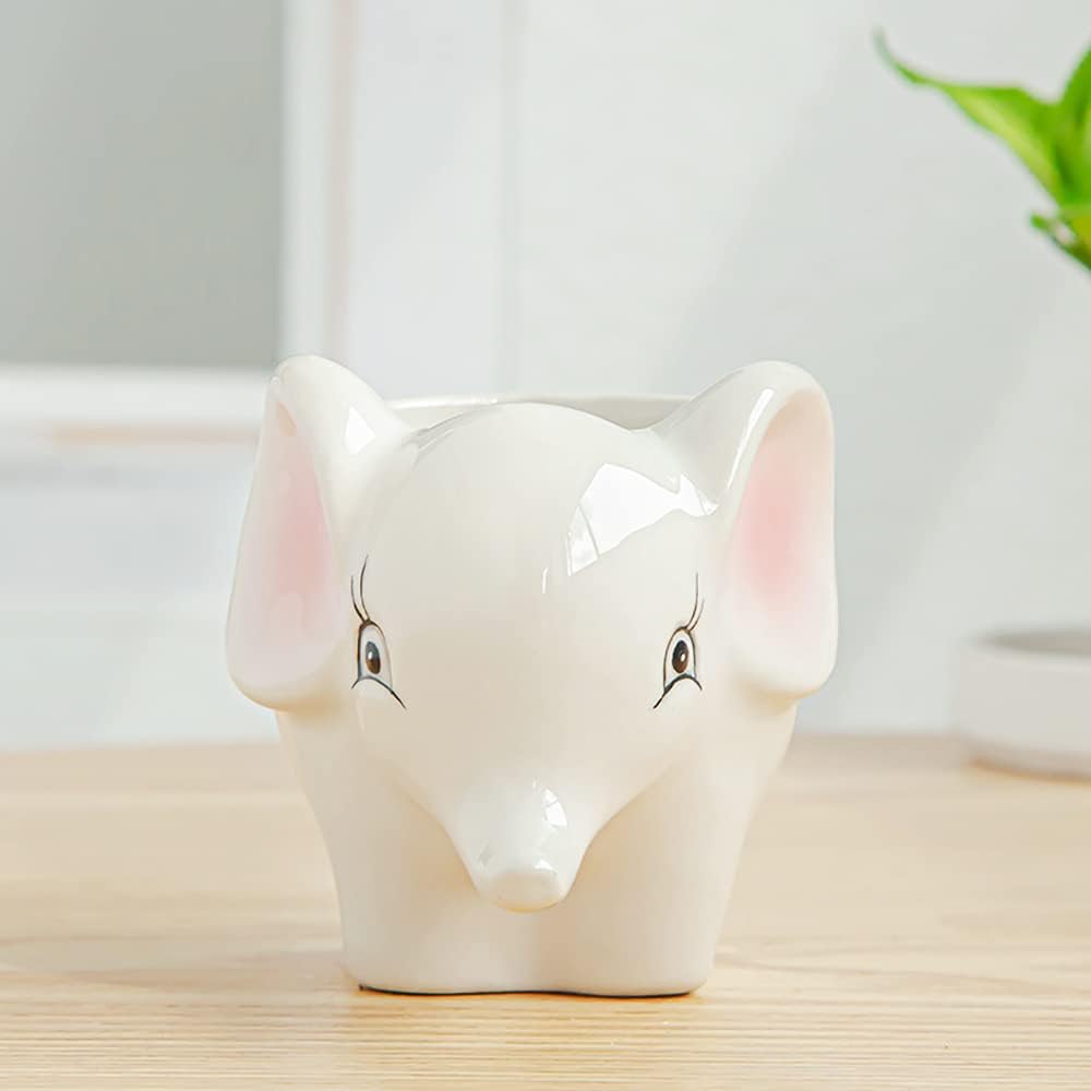 Cute Animal Ceramics Planter Small Succulent Pot Cartoon Shaped Plant Pot for Mini Plants Flower Cactus, Smooth Shiny Ceramic - Plants Not Included (Cow)