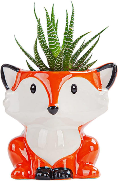 Cute Animal Ceramics Planter Small Succulent Pot Cartoon Shaped Plant Pot for Mini Plants Flower Cactus, Smooth Shiny Ceramic - Plants Not Included (Cow)
