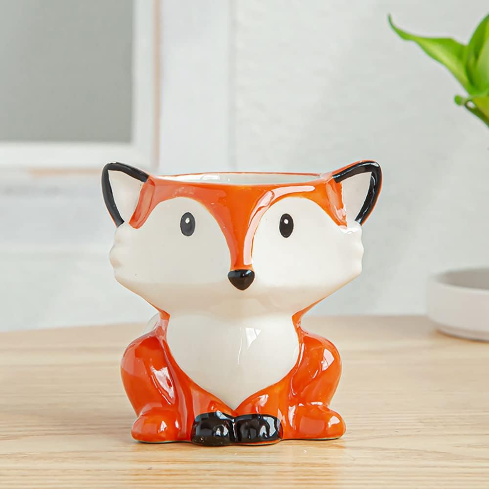 Cute Animal Ceramics Planter Small Succulent Pot Cartoon Shaped Plant Pot for Mini Plants Flower Cactus, Smooth Shiny Ceramic - Plants Not Included (Cow)