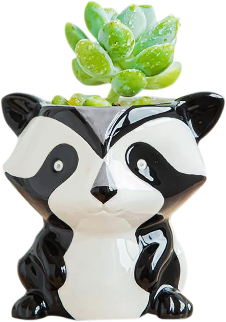 Cute Animal Ceramics Planter Small Succulent Pot Cartoon Shaped Plant Pot for Mini Plants Flower Cactus, Smooth Shiny Ceramic - Plants Not Included (Cow)