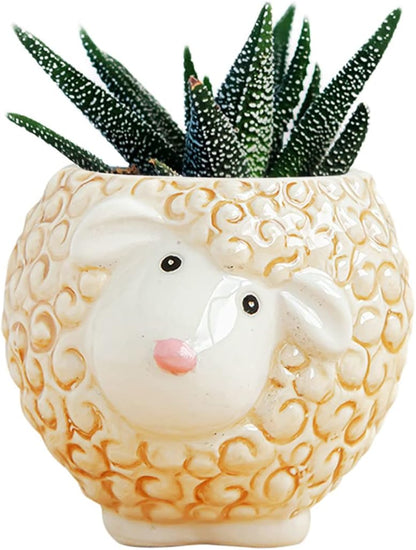 Cute Animal Ceramics Planter Small Succulent Pot Cartoon Shaped Plant Pot for Mini Plants Flower Cactus, Smooth Shiny Ceramic - Plants Not Included (Cow)