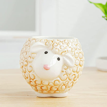 Cute Animal Ceramics Planter Small Succulent Pot Cartoon Shaped Plant Pot for Mini Plants Flower Cactus, Smooth Shiny Ceramic - Plants Not Included (Cow)