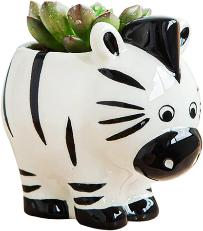 Cute Animal Ceramics Planter Small Succulent Pot Cartoon Shaped Plant Pot for Mini Plants Flower Cactus, Smooth Shiny Ceramic - Plants Not Included (Cow)