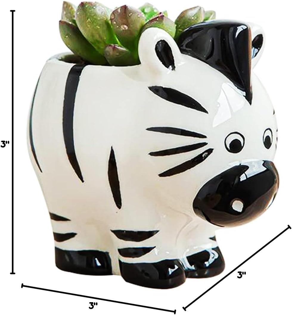 Cute Animal Ceramics Planter Small Succulent Pot Cartoon Shaped Plant Pot for Mini Plants Flower Cactus, Smooth Shiny Ceramic - Plants Not Included (Cow)