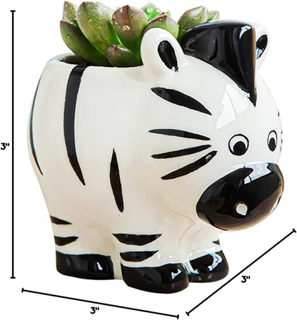 Cute Animal Ceramics Planter Small Succulent Pot Cartoon Shaped Plant Pot for Mini Plants Flower Cactus, Smooth Shiny Ceramic - Plants Not Included (Cow)