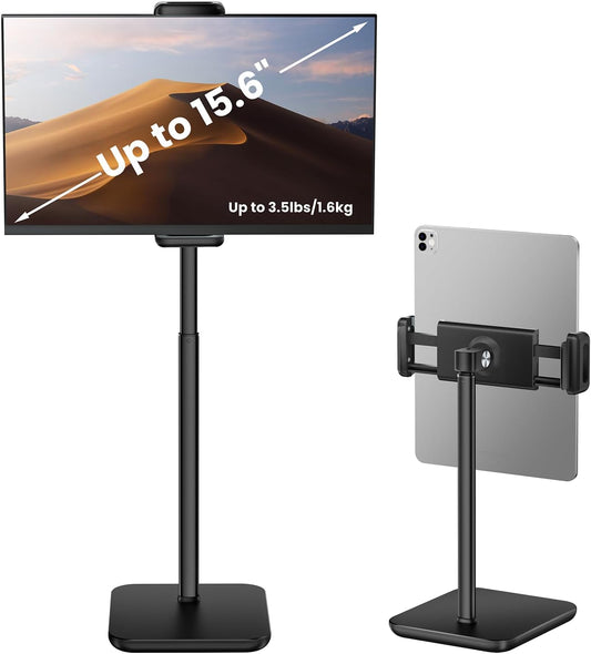 Height Adjustable Tablet Stand, 3.5lb (1.6kg) Max Support, Up to 18" Tall, Slim Portable Monitors Stand Compatible with iPad Pro 12.9, Surface Pro, All 4.7"-15.6" Devices - Black