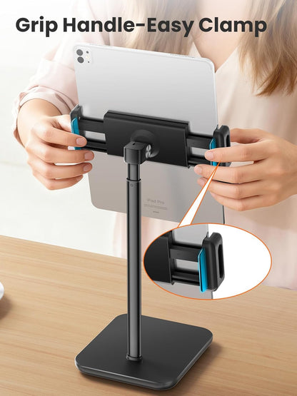 Height Adjustable Tablet Stand, 3.5lb (1.6kg) Max Support, Up to 18" Tall, Slim Portable Monitors Stand Compatible with iPad Pro 12.9, Surface Pro, All 4.7"-15.6" Devices - Black