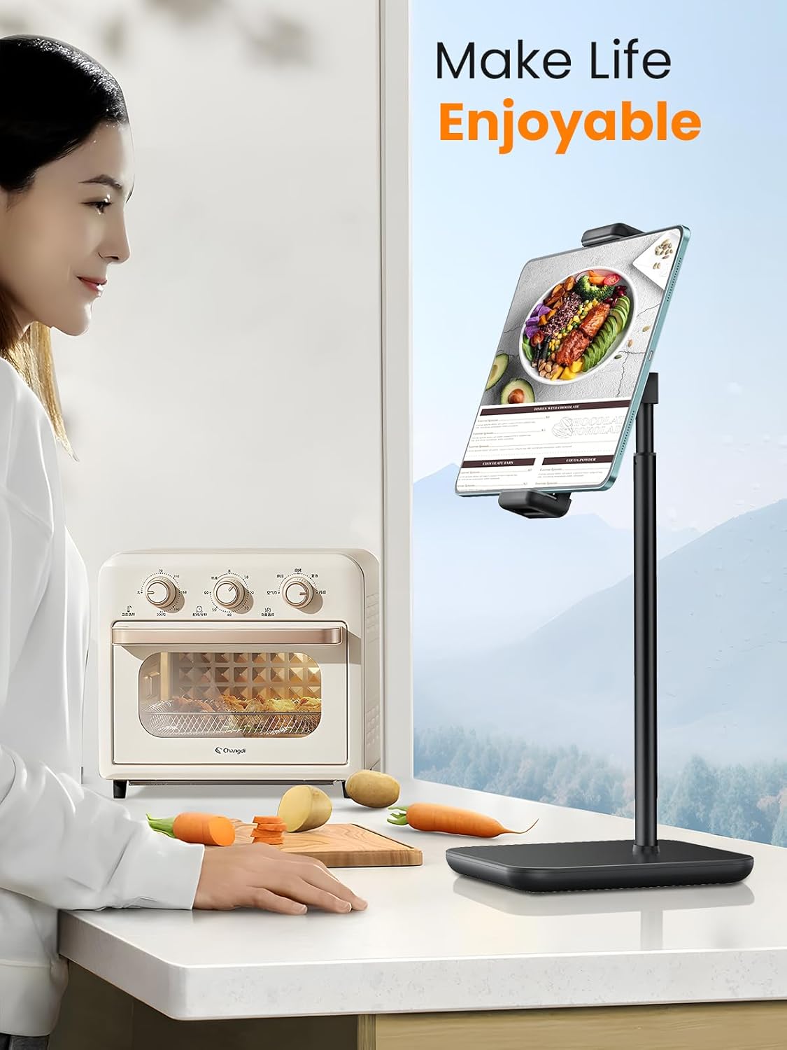Height Adjustable Tablet Stand, 3.5lb (1.6kg) Max Support, Up to 18" Tall, Slim Portable Monitors Stand Compatible with iPad Pro 12.9, Surface Pro, All 4.7"-15.6" Devices - Black