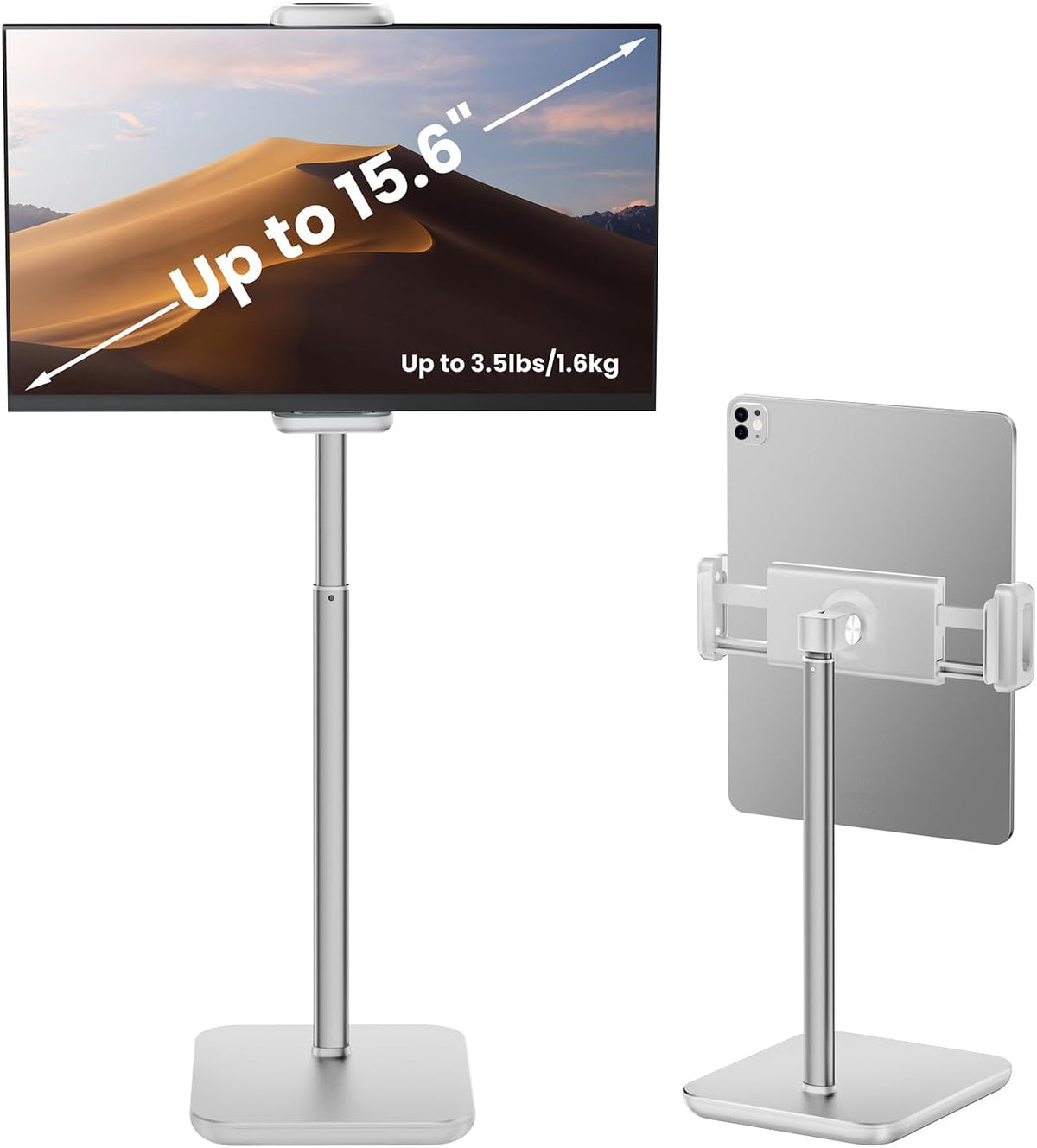Height Adjustable Tablet Stand, 3.5lb (1.6kg) Max Support, Up to 18" Tall, Slim Portable Monitors Stand Compatible with iPad Pro 12.9, Surface Pro, All 4.7"-15.6" Devices - Black