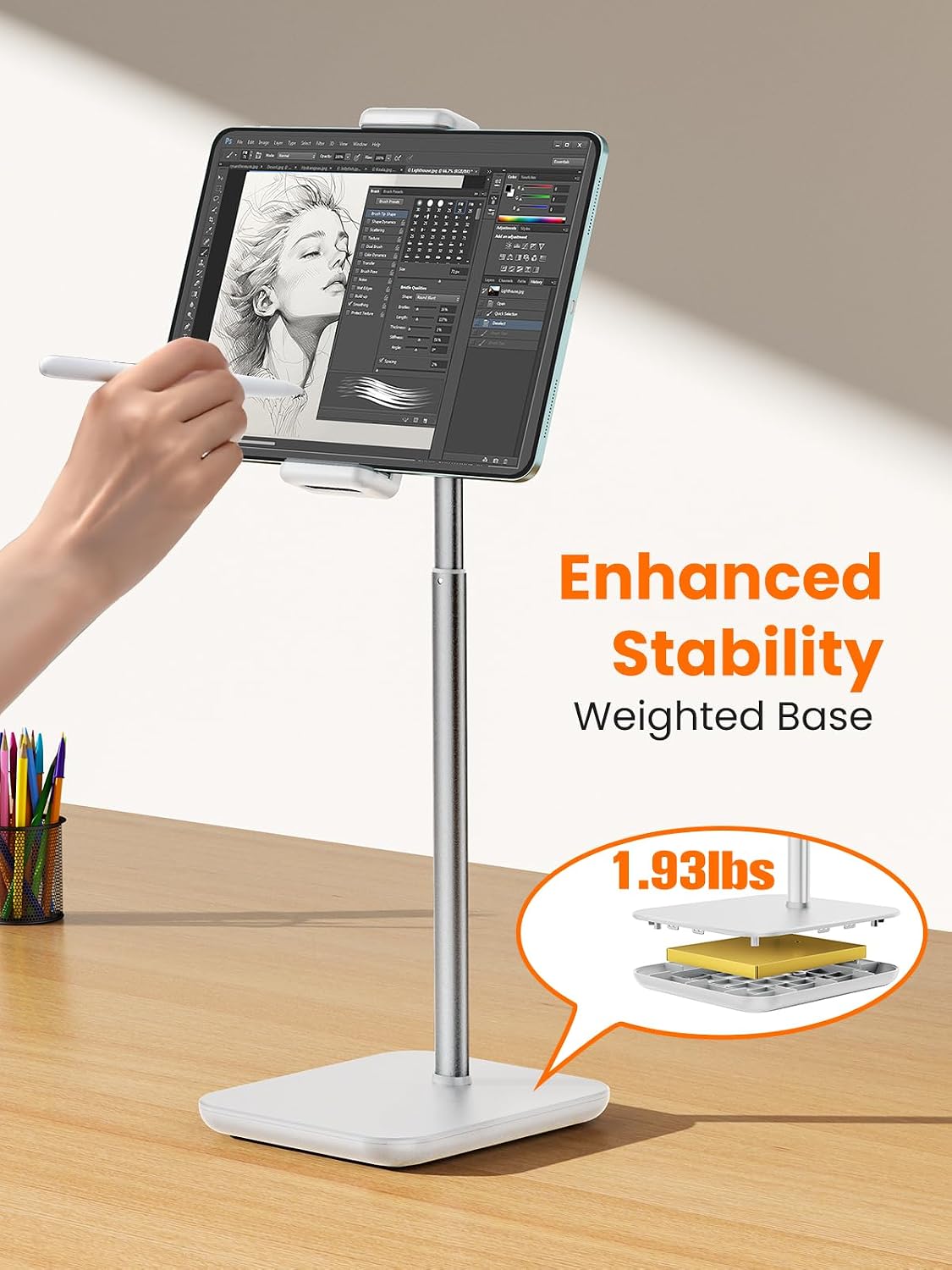 Height Adjustable Tablet Stand, 3.5lb (1.6kg) Max Support, Up to 18" Tall, Slim Portable Monitors Stand Compatible with iPad Pro 12.9, Surface Pro, All 4.7"-15.6" Devices - Black