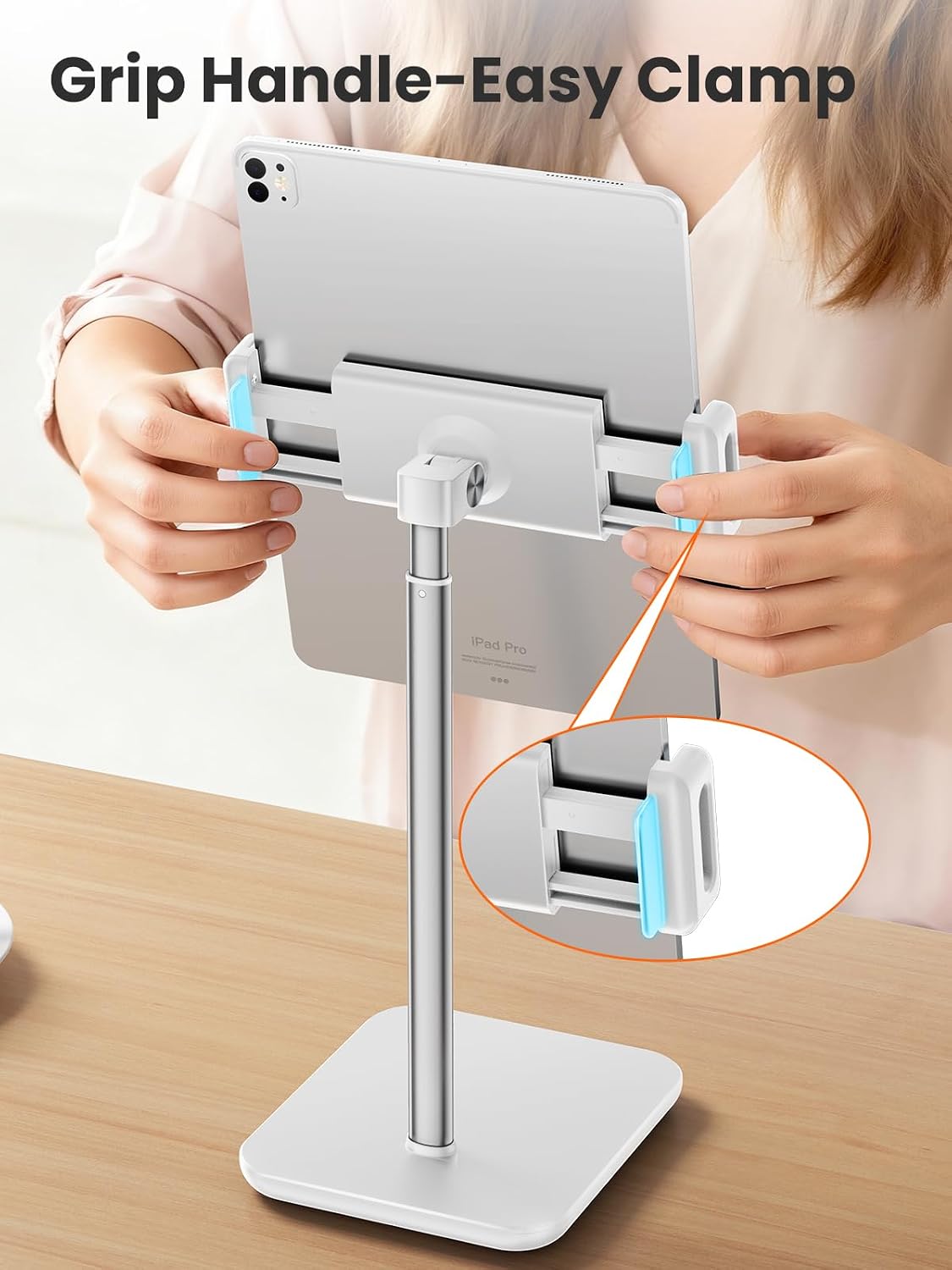 Height Adjustable Tablet Stand, 3.5lb (1.6kg) Max Support, Up to 18" Tall, Slim Portable Monitors Stand Compatible with iPad Pro 12.9, Surface Pro, All 4.7"-15.6" Devices - Black