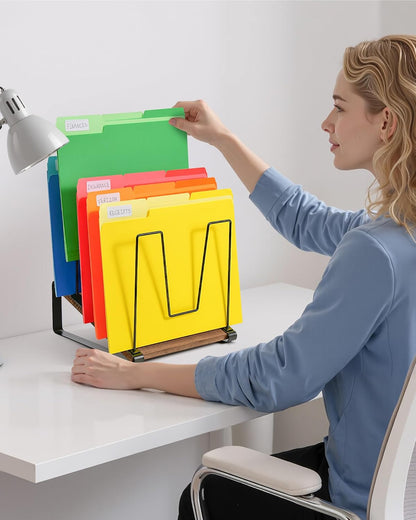 Inclined Desk File Organizer, 5-Section Desktop File Folder Holder