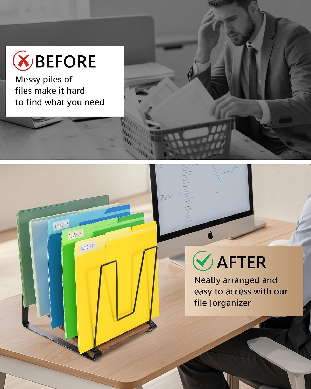 Inclined Desk File Organizer, 5-Section Desktop File Folder Holder