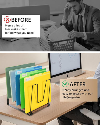 Inclined Desk File Organizer, 5-Section Desktop File Folder Holder