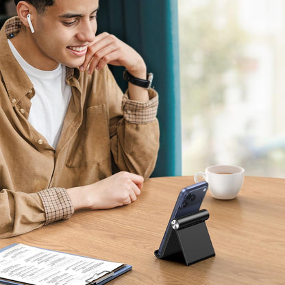 Cell Phone Stand Holder for Desk Adjustable Compatible with iPhone 13 12 Pro Max 11 SE XS XR 8 Plus 6 7 Galaxy Note20 S20 S10 S9 S8 Foldable Black