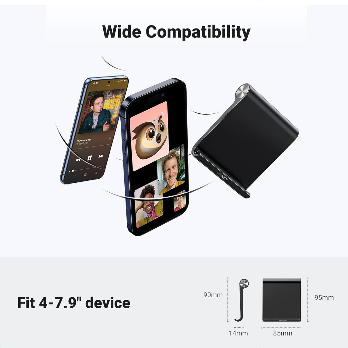 Cell Phone Stand Holder for Desk Adjustable Compatible with iPhone 13 12 Pro Max 11 SE XS XR 8 Plus 6 7 Galaxy Note20 S20 S10 S9 S8 Foldable Black