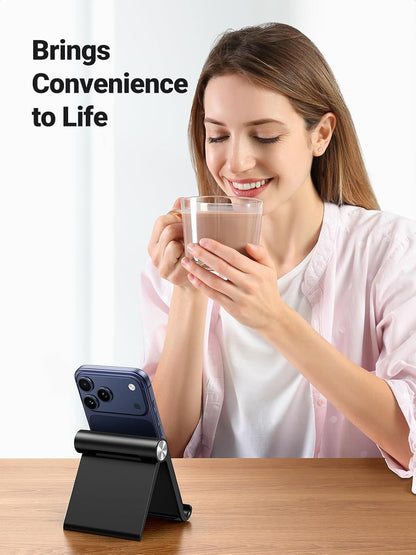 Cell Phone Stand Holder for Desk Adjustable Compatible with iPhone 13 12 Pro Max 11 SE XS XR 8 Plus 6 7 Galaxy Note20 S20 S10 S9 S8 Foldable Black