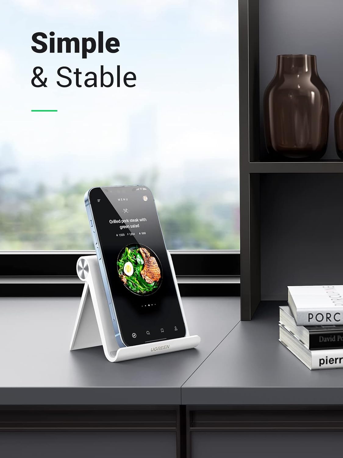 Cell Phone Stand Holder for Desk Adjustable Compatible with iPhone 13 12 Pro Max 11 SE XS XR 8 Plus 6 7 Galaxy Note20 S20 S10 S9 S8 Foldable Black