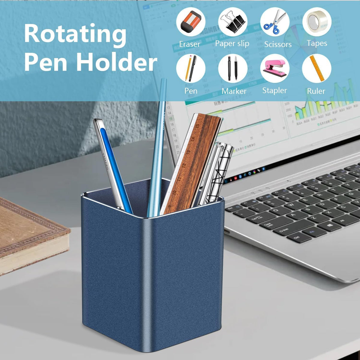Pen holder, aluminum alloy waterproof pen holder, desktop simple and modern minimalist, multifunctional office supplies for families, kids and schools