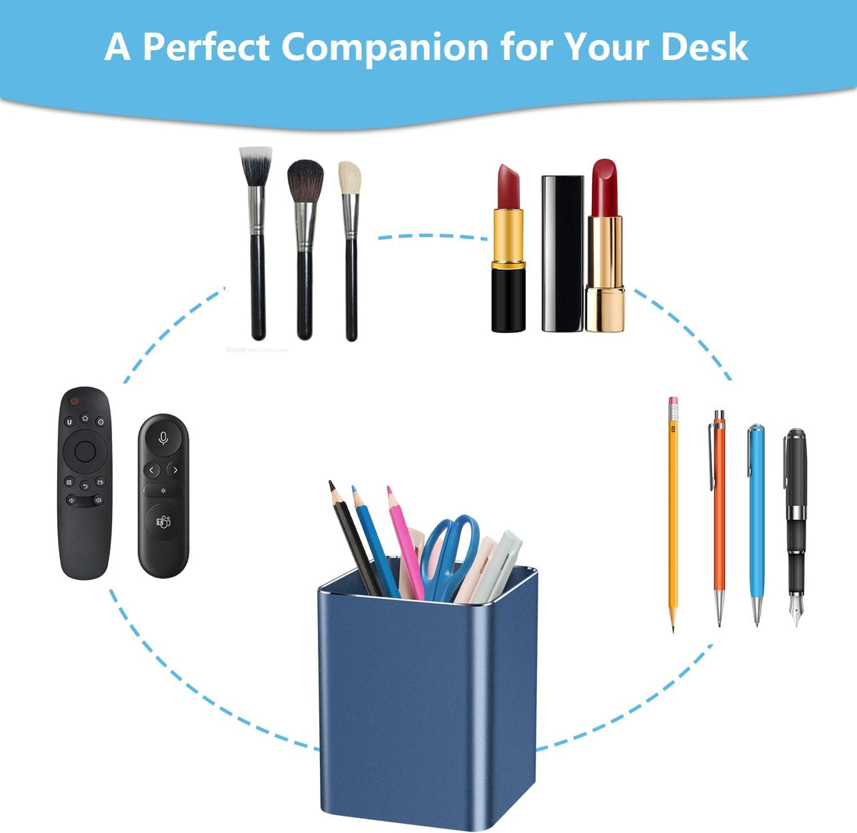 Pen holder, aluminum alloy waterproof pen holder, desktop simple and modern minimalist, multifunctional office supplies for families, kids and schools