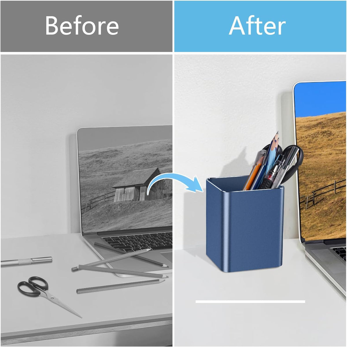 Pen holder, aluminum alloy waterproof pen holder, desktop simple and modern minimalist, multifunctional office supplies for families, kids and schools