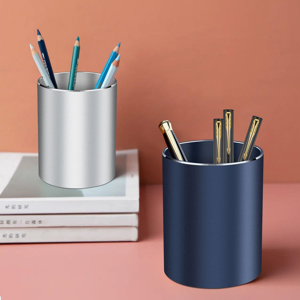 Pen holder, aluminum alloy waterproof pen holder, desktop simple and modern minimalist, multifunctional office supplies for families, kids and schools