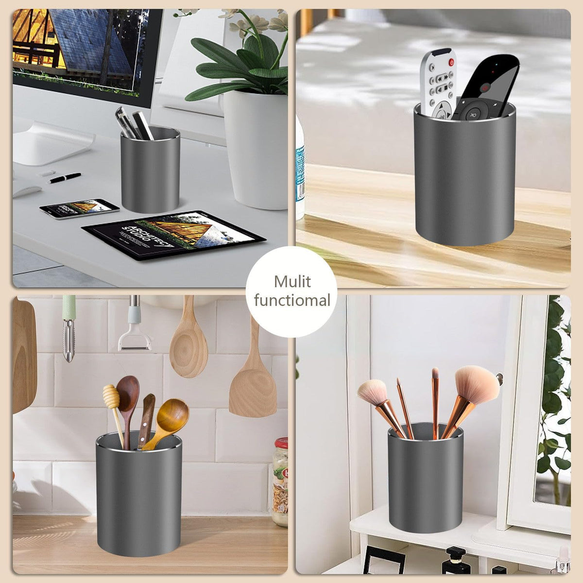 Pen holder, aluminum alloy waterproof pen holder, desktop simple and modern minimalist, multifunctional office supplies for families, kids and schools