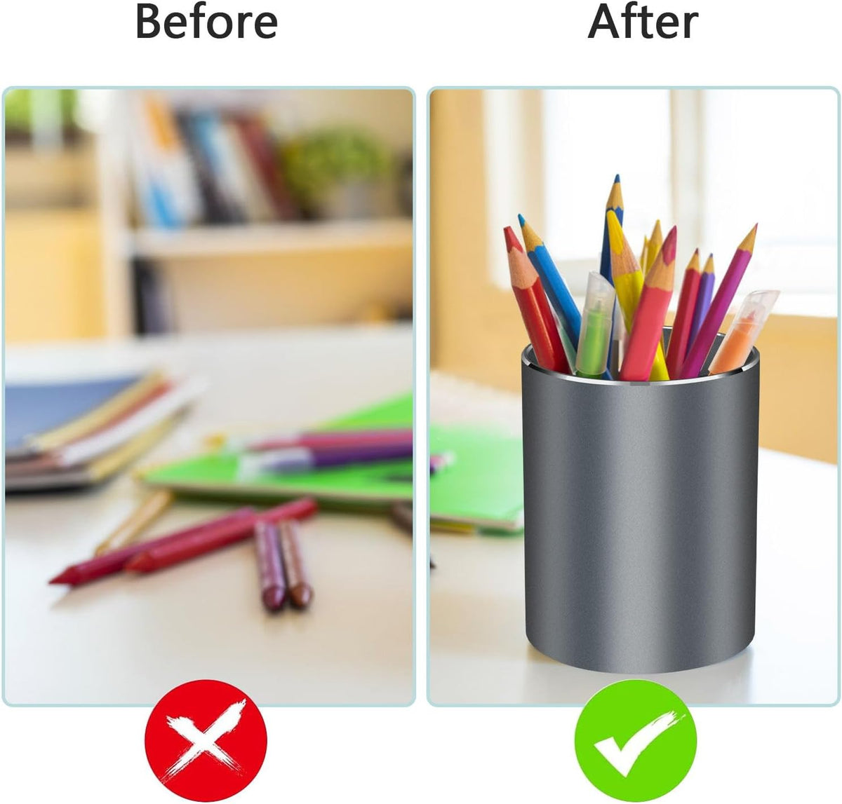 Pen holder, aluminum alloy waterproof pen holder, desktop simple and modern minimalist, multifunctional office supplies for families, kids and schools
