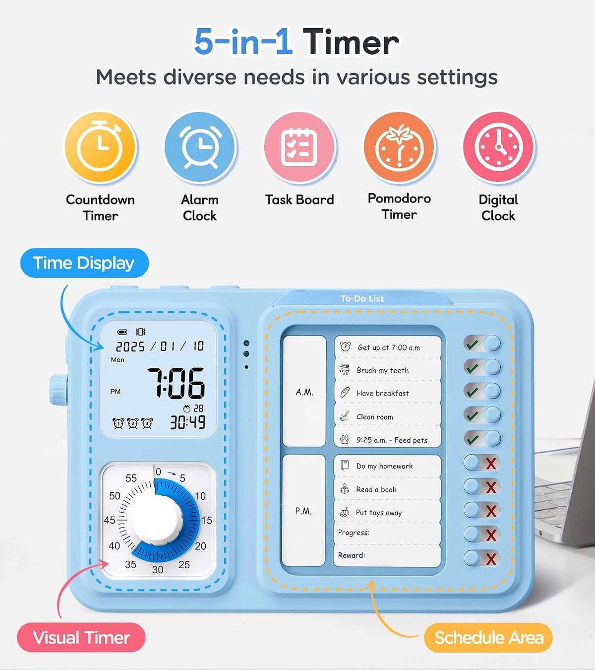 3-in-1 Visual Timer & ADHD Tool for Kids|Adults