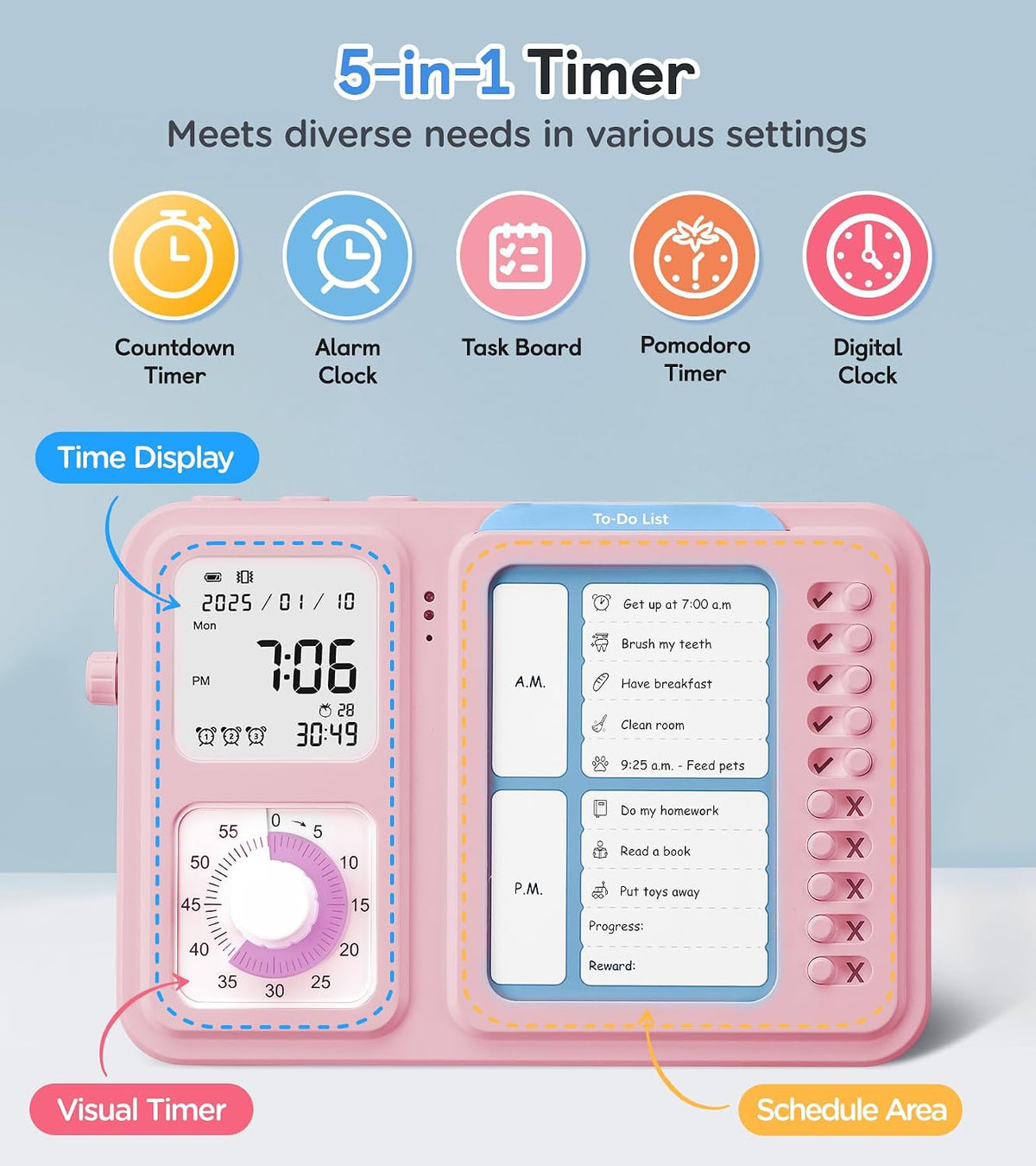 3-in-1 Visual Timer & ADHD Tool for Kids|Adults
