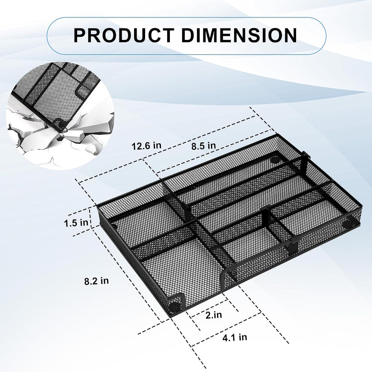 Desk Organizer, Desk Drawer Organizer Tray with Adjustable Dividers, Black Desktop Metal Mesh Office Desk Organizer, Stackable Multifunctional Pen Organizer for Office School Home Makeup Supplies (1)