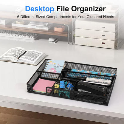 Desk Organizer, Desk Drawer Organizer Tray with Adjustable Dividers, Black Desktop Metal Mesh Office Desk Organizer, Stackable Multifunctional Pen Organizer for Office School Home Makeup Supplies (1)