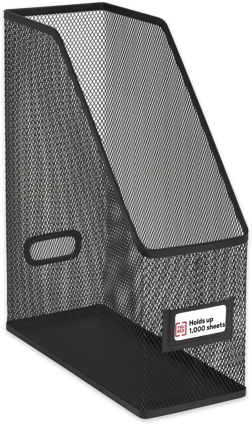Staples Metal Magazine File Organizer, Black - Top - Loading Desktop File Holder with Handle, Holds Up to 1000 Sheets
